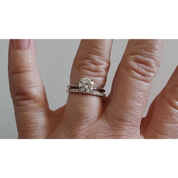 CERTIFIED 2 Ct. Genuine Diamond Moissanite Round & Pave Wedding Ring Set Sz 8 - Picture 5 of 6